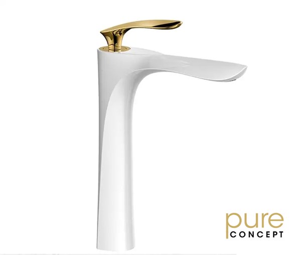 Pure Concept Swan Gold White Set Üstü Lavabo Bataryası